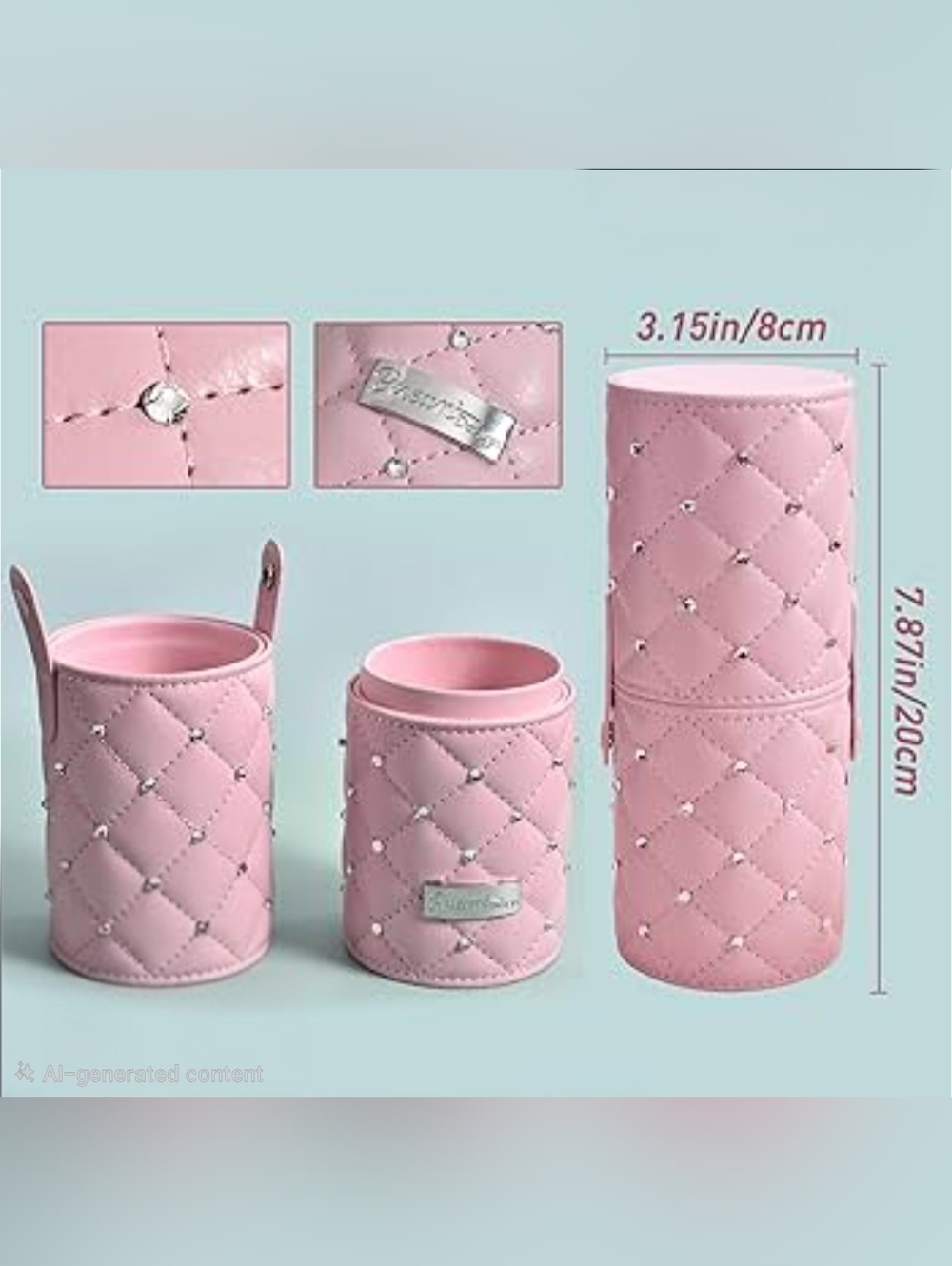 Pink Quilted Rhinestone Makeup Brush Holder W/Brushes - Picture 10 of 11